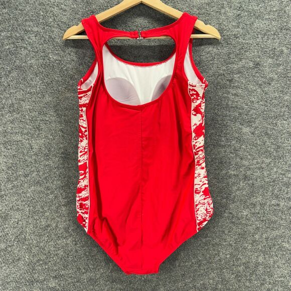 Catalina Swimsuit Women 1X Plus Red Geometric One Piece Push Up Sleeveless Lined - Picture 2 of 6